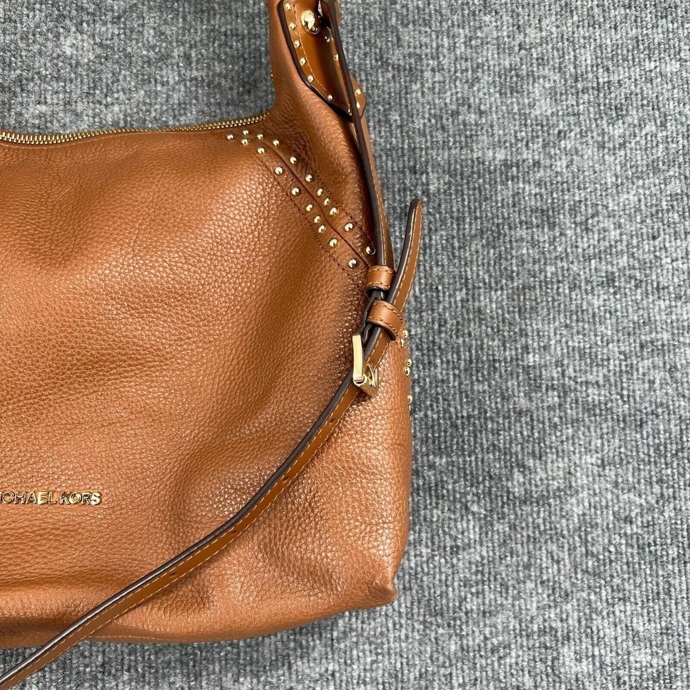 Michael Kors Purse Tan Brown Leather Handbag Shoulder Bag Studded Crossbody - Picture 3 of 14